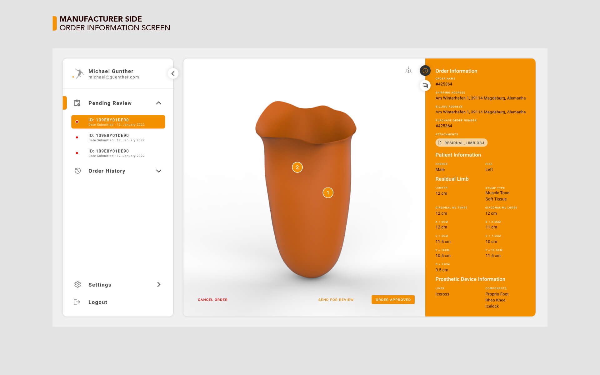 MWK App - Manufacturer Side - Order Information Screen